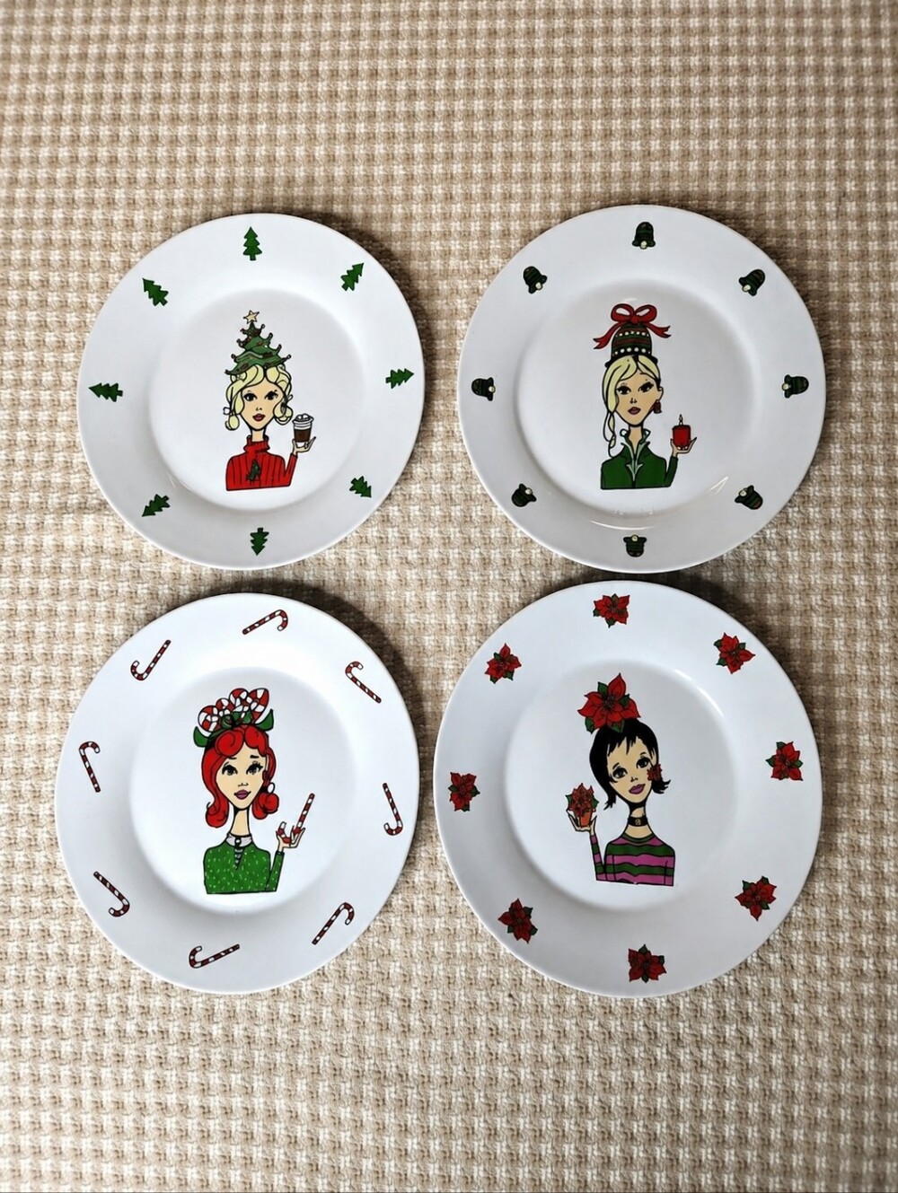 Vintage 2002 May's Dept Store Whimsical Christmas Ladies Dessert Plates set of 4